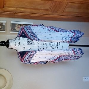 Maurices Kimono Duster Top Blue White Size SMALL MEDIUM